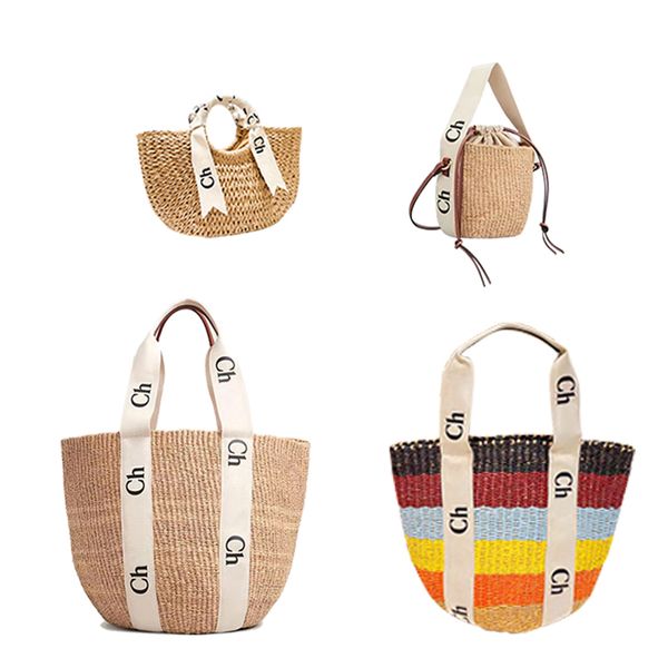 bolso de mujer Bolso de playa de rafia de paja cesta de madera tejido de cubo Bolso de diseñador de lujo Bolso de hombro de alta calidad para mujer hombre Crossbody clásico bolsos de embrague de corazón grande