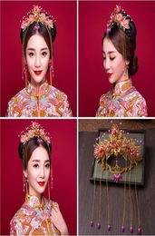 Vrouw hoofdtooi haar Lomen kostuum bruid hoofdtooi roze omzoomd retro Chinese Coronet Xiuhe kleding accessoires 62108011224594