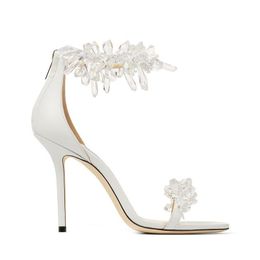 Femme talon haut brider sandale Maisel embelli sandales cristal sandale pantoufle bride à la cheville chaussures de luxe marque designer cuir blanc bout ouvert été avec boîte