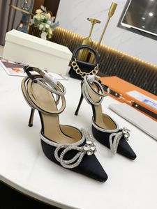 Femme talons hauts dames chaussures habillées de créateur noeud papillon en cristal mariage Stiletto paillettes boucle en cristal MaryJane rouge pompes chaussures