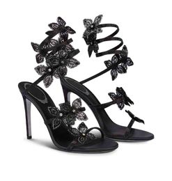 Femme talons hauts Rene-C Cleo Satin sandales chaussures fleurs Bouquet à bretelles matériaux Caovillas Gladiator Sandalias robe de soirée dame élégante pompes en cuir véritable