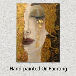 Vrouw in goud Gustav Klimt schilderijen kunst op canvas gouden tranen handgeschilderde olieverfschilderij figuur artwork mooie dame afbeelding voor 234e