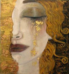 Vrouw in goud Gustav Klimt schilderijen kunst op canvas gouden tranen hand geschilderd olieverfschilderij figuur kunstwerk mooie dame afbeelding voor 7794815