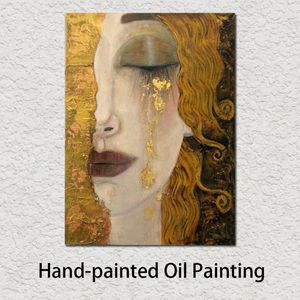 Femme en or Gustav Klimt peintures Art sur toile larmes d'or peint à la main peinture à l'huile Figure oeuvre belle dame Image pour 251D