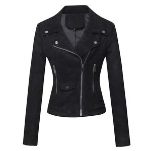 Niche de style printemps et automne manteau en daim américain femme à la mode court minceur spectacle grande taille modèle mince veste de moto femme