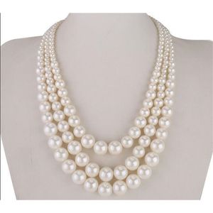 Bijou femme collier 3 rangs 6-12mm perle ronde blanc brillant COLLIER PERLE COQUILLAGE DU SUD NATUREL 18'' 45cm