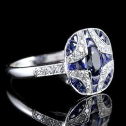 Женские украшения для обручальных колец для пар 925 стерлинговой серебряный сапфир ретро алмазные кольца заполнены Женщины.