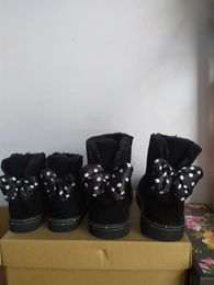 Botas de nieve para mujer y niño, botas de nieve con lazo, botas de cuero con pajarita, zapatos impermeables, EU21-44