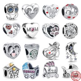 Mujer Logo 925 Cuentas de plata esterlina Fit Pandora Pulseras Familia Mamá Corazón Corona Diseño Encantos Joyería de lujo con caja Regalo de las señoras