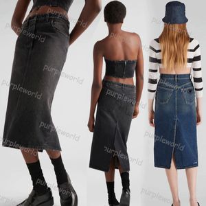 Femme jupe longue créateur de mode jupe en jean lettres élégantes pantalon fendu motif classique une ligne jupe pantalon vêtements