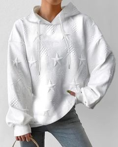Femme à manches longues sweat à capuche ample cordon Design quotidien coton étoile texturé décontracté sweat à capuche pour les femmes 240309