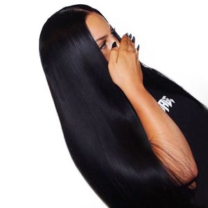 Femme cheveux longs raides avant perruque en dentelle noir réaliste dans les perruques femmes fibre chimique tête de cheveux ensemble en gros