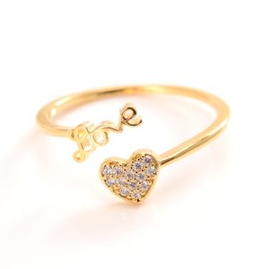 Vrouw liefde ringen mooie 24 k ct fijne solid gouden gf cz stenen ring verstelbare maat opening-ring schattige hartvormige sieraden