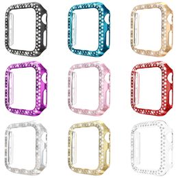 Vrouw Luxe Twee Rijen Diamond Smartwatch Case voor Apple Horloge 1 2 3 4 5 6 PC Pantser Cover voor Iwatch 38mm 40mm 42mm 44mm Screen Protective Fram Goede kwaliteit