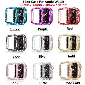 Woman Bling Diamond Smartwatch Case voor Apple Watch 1 2 3 4 5 6 7PC Armor Cover voor Iwatch 38mm 40mm 42mm 44mm 41mm 45mm Scherm Beschermende Fram Bumper