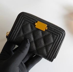 Femme portefeuille de luxe Carte de crédit à la bouche de vache caviar sac caviar, porte-carte en cuir authentique, petite fermeture à glissière courte courte 6611108