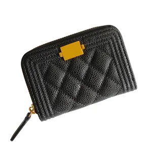 Femme luxe portefeuilles peau de vache carte de crédit femme Caviar sacs à main véritable porte-carte en cuir mode petite fermeture éclair court porte-monnaie 288r