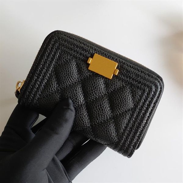 Femme luxe portefeuilles peau de vache carte de crédit femme caviar sacs à main en cuir véritable porte-carte mode petite fermeture éclair court porte-monnaie281v