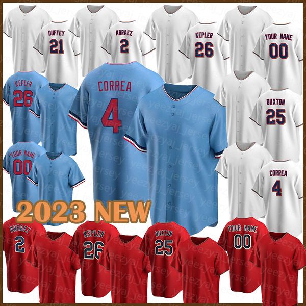 Femme Homme 2023 Baseball Jersey Homme 26 Max Kepler 4 Carlos Correa 25 Byron Buxton Harmon Killebrew Kirby Puckett Rod Carew Jorge Polanco 49 Pablo 48 Jorge