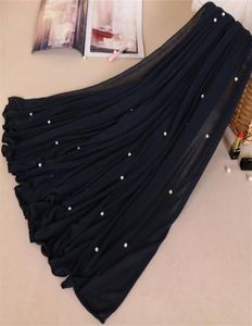 Femme Maxi Perle perle Perles Jersey Hijab Scarf Polyester Cotton Châle Snood Muslim Sjaal Wrap Solid Foulard volé 18080 cm Y3173239
