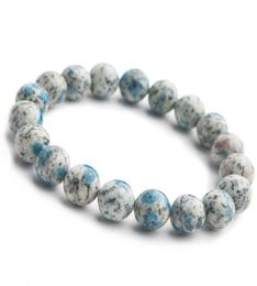 Vrouw mannen strekken kristal natuursteenarmband 11 mm 12 mm echt graniet azuriet blauw kristal natuurlijk K2 JAS per armband6402004