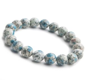 Bracelet en pierre naturelle pour hommes et femmes, cristal extensible, 11mm, 12mm, véritable granit, Azurite, cristal bleu naturel K2 Jas par Bracelet8046619