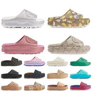 Femme Mens Luxe Plate-forme Sandales En Caoutchouc Célèbre Designer Femmes Plate-forme Toile Diapositives Noir Beige Rose Marron Marque Pantoufles Plat Sliders Mocassins Chaussures De Plage