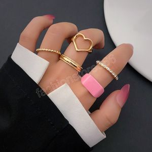 Femme Metal Gold Color Heart Ring Set Trendy Geométrie Rings Rings Fonds Fashion Bohème Bijoux