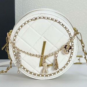 Vrouw Mini Round Cake Bun Designer Vintage Hardware -kettingzakken Ladies Round Messenger Modieuze crossbody geweven kettingzakken