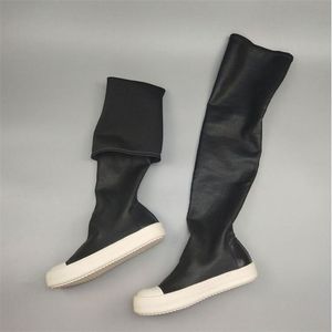 Botas por encima de la rodilla para mujer, botines sin cordones de diseñador para mujer, botas negras de talla grande para mujer