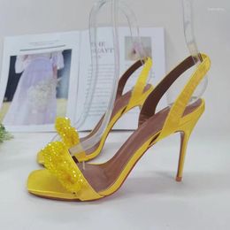 Mujer rosa dhinestone abierto sandalias de punta naranja de satén litera tacones altos zapatos de boda sexy 400 270 5 5