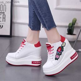 Zeppe piattaforma donna 10 cm tacchi alti scarpe casual bianco allacciatura signore floreale per il tempo libero scarpe da ginnastica casual donna L230518