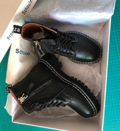 Botas Proenza para mujer, nueva temporada, botines con cordones de cuero Schouler, zapatos de Piel De Becerro de combate de cuero genuino negro, 6852929