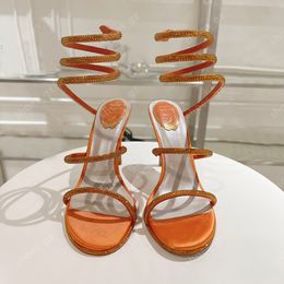 Vrouw Strass Slang Strass Stiletto Sandalen Rene Caovilla Cleo 95mm Avondschoenen Hoge Hakken Enkelwikkel Luxe Designer Fabriek