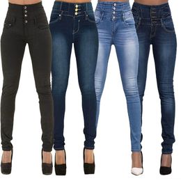 Zwarte jeans voor dames Grote maten potlood stretch jeans Vrouwelijke denim broek Mode Dames Elastische hoge taille Boyfriend Jeans voor dames 201105