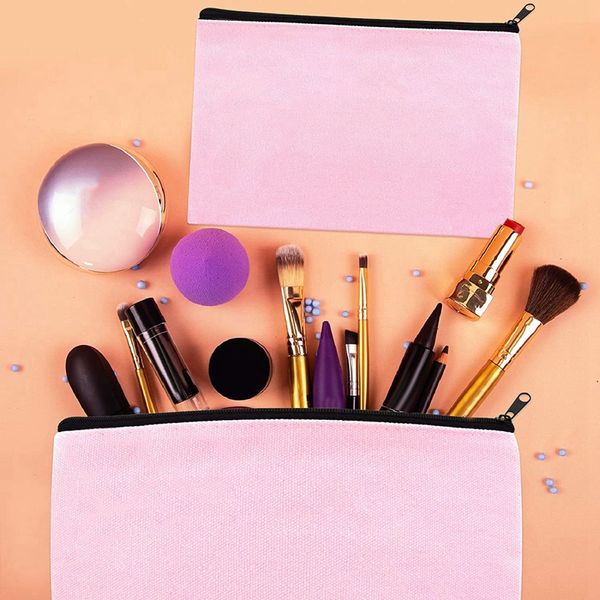 Bolsa cosmética de mujer con cremallera de lona de lona Regalo de bolsa de lápiz para su maquillaje de bricolaje Bolsa de viaje de maquillaje de lona rosa Bolsa de maquillaje