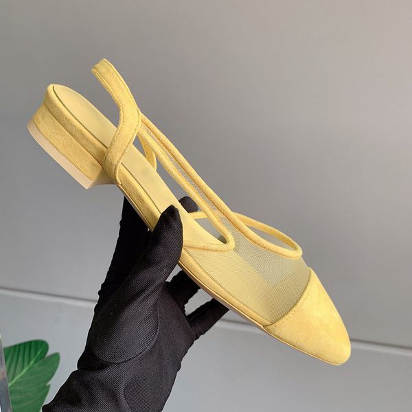 Sandalia para mujer para slingback calatero malla zapatilla de oveja seda diseñador de tobogán transpirable zapatos de cuero genuino tacón grueso 6 cm 2 cm mula de verde amarillo clásico 2022