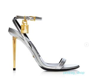 Femme sandale talons hauts sandale marques de luxe Tom-Fords-sandale nu cuir brillant cadenas bout pointu nu 105Mm bride à la cheville 09