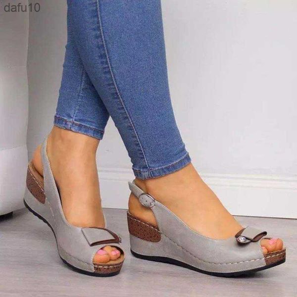 Sandalias de mujer, cuñas Retro, Sandalias de cuña de verano, zapatos de mujer de costura informal para mujer, Sandalias cómodas para mujer L230704