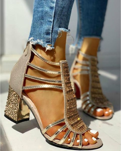 Femme sandales chaussures Sandalias Mujer 2021 été Style compensées pompes talons hauts sans lacet Bling mode gladiateur femmes