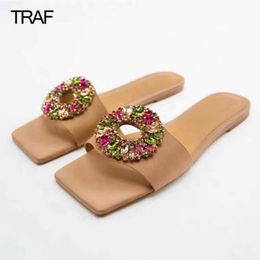 Woman Sandals Summer TRAF 2022 Female Fashion Rhinestone Flat Slippers Elegant Women's Designer Party Casual Brand Shoe T230208 335