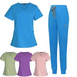 Vrouw scrub set uniformen verpleegster schoonheid salon werkkleding klinische scrubs top pant spa dokter verpleegkundige tuniekpak 240502