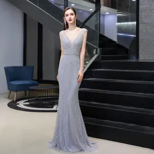 Deep V ouvri le long de la sirène luxe lié cristal de soirée sexy robe de fête du soir ys92446
