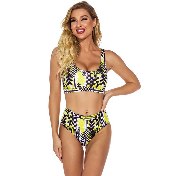 Femme Sexy Bikini Noir Jaune Femmes Maillots De Bain Recadrée Top Maillots De Bain Taille Haute Maillot De Bain Femme Baigneur Maillots De Bain 210520