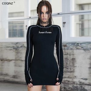 Frau Sexy Bodycon Langarm Goth Kleid Winter Y2k Kleider für Frauen Party Nachtclub Punk Schwarz Kleidung D0A3410A 210712