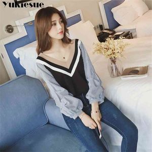 Femme Chemises Summer Striped Women's Shirt Blouse for Women Blusas Femmes Tops et Blouses Mme Chiffon Ladie's Top Plus taille 210326