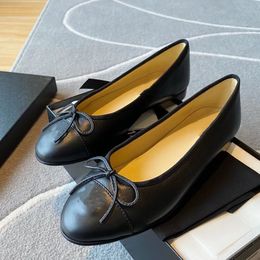 woman shoe ballet flats classic designer dress shoes loafers cowhide dance shoes fashion women black flat heel round toe shoe lady leather bowknot loafers with box