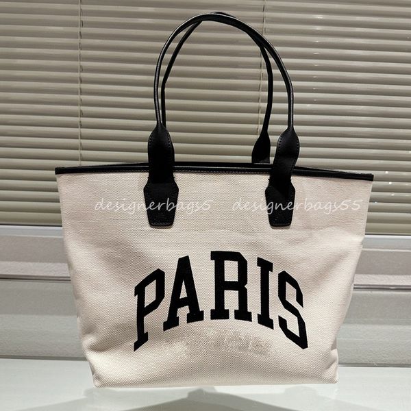 Bolsos de hombro para mujer, bolsos de mano informales, letras de París de diseñador, bolso de compras de lujo, bolsos de libros para mujer, blanco y negro