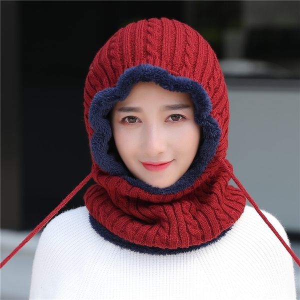 Mujer Skullies Gorros Montar Máscara a prueba de viento Oreja Proteger Pasamontañas Sombreros de invierno para mujeres Grueso Cálido Gorro de punto Mujer Hombre Y200110