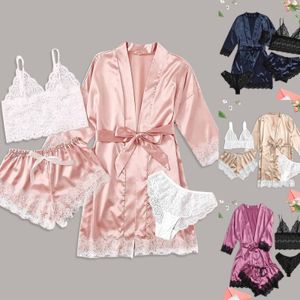 Four piece set of women's pajamas oversized pajama suspender set outerwear home clothing hot selling 240106